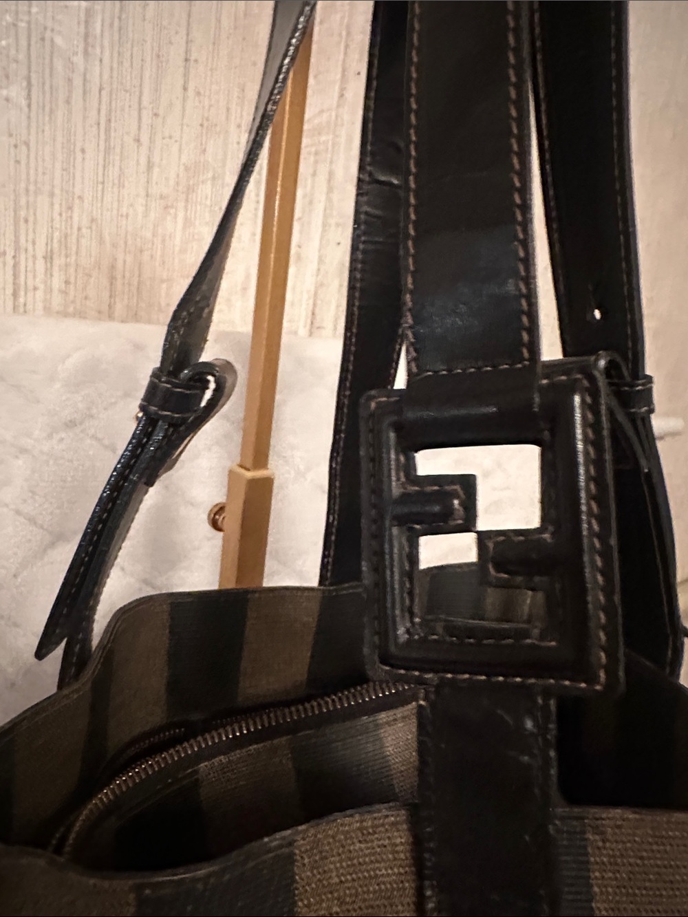Fendi Black and Brown Vertical Stripe Tote - Picture 3 of 15